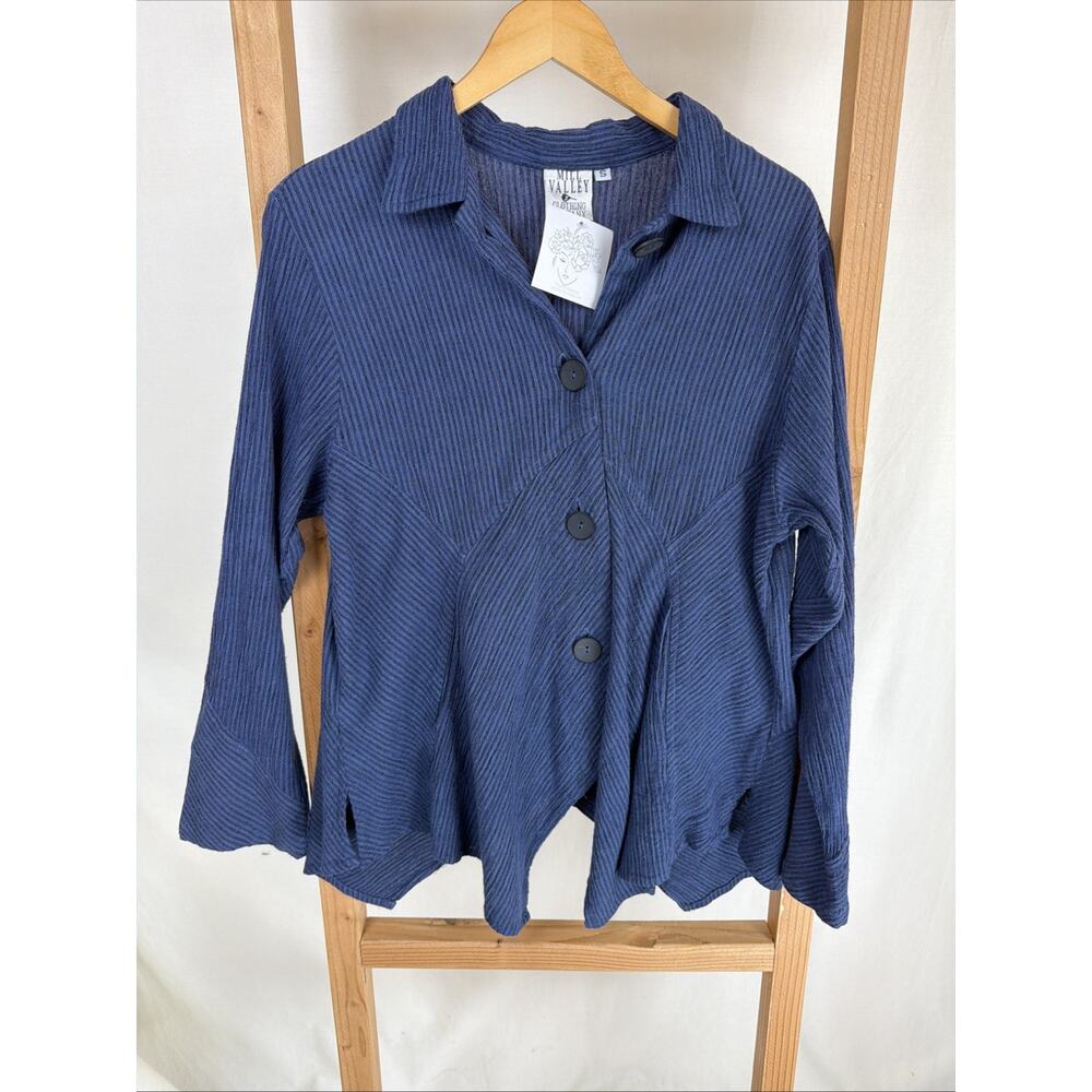NWT Mill Valley Blue High Low Button Down Ribbed Top / Jacket #0994 Size Small